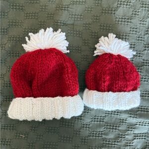Red and White Knitted Kids Beanie Set